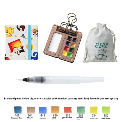 Mini Conjuntos de Aquarela: pincel, aquarela sólida e caderno - Diversos Kits de cores