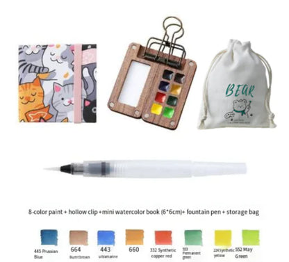 Mini Conjuntos de Aquarela: pincel, aquarela sólida e caderno - Diversos Kits de cores