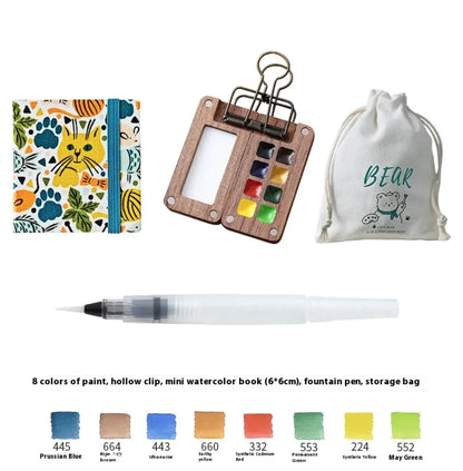 Mini Conjuntos de Aquarela: pincel, aquarela sólida e caderno - Diversos Kits de cores