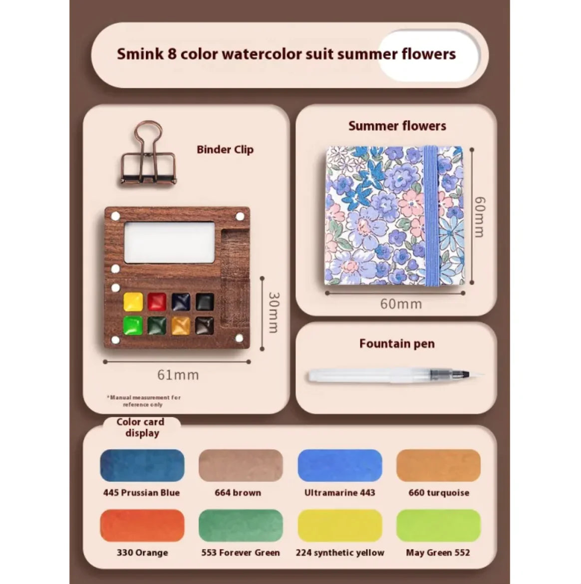 Mini Conjuntos de Aquarela: pincel, aquarela sólida e caderno - Diversos Kits de cores