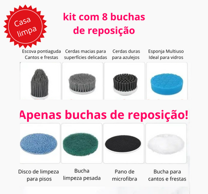 Bucha Elétrica com Haste Extensível e Escovas Multiuso - Limpeza Eficiente e Sem Esforço