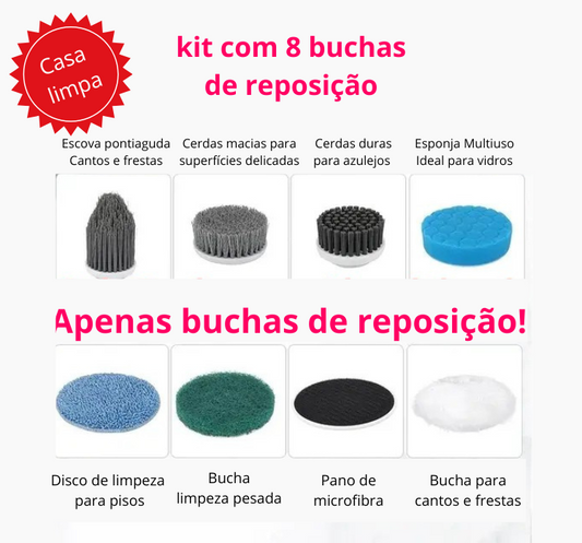 Kit com 8 Escovas de Reposição para Bucha Elétrica de Limpeza Turbo - Casa Impecável e Sem Esforço!