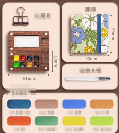 Mini Conjuntos de Aquarela: pincel, aquarela sólida e caderno - Diversos Kits de cores