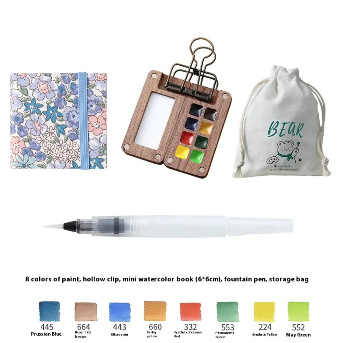 Mini Conjuntos de Aquarela: pincel, aquarela sólida e caderno - Diversos Kits de cores